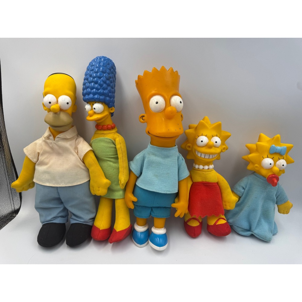 Vintage 1990 The Simpsons Plush Doll Set Matt Groening Vinyl Head Family Lot 5pc